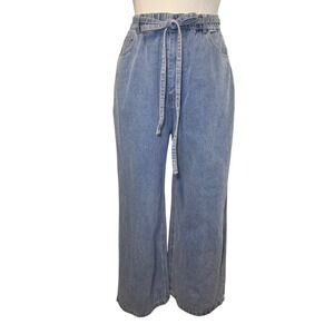 FREEMARKET Light Wash Denim Wide Leg Belted Pants Jeans Women's Size Large